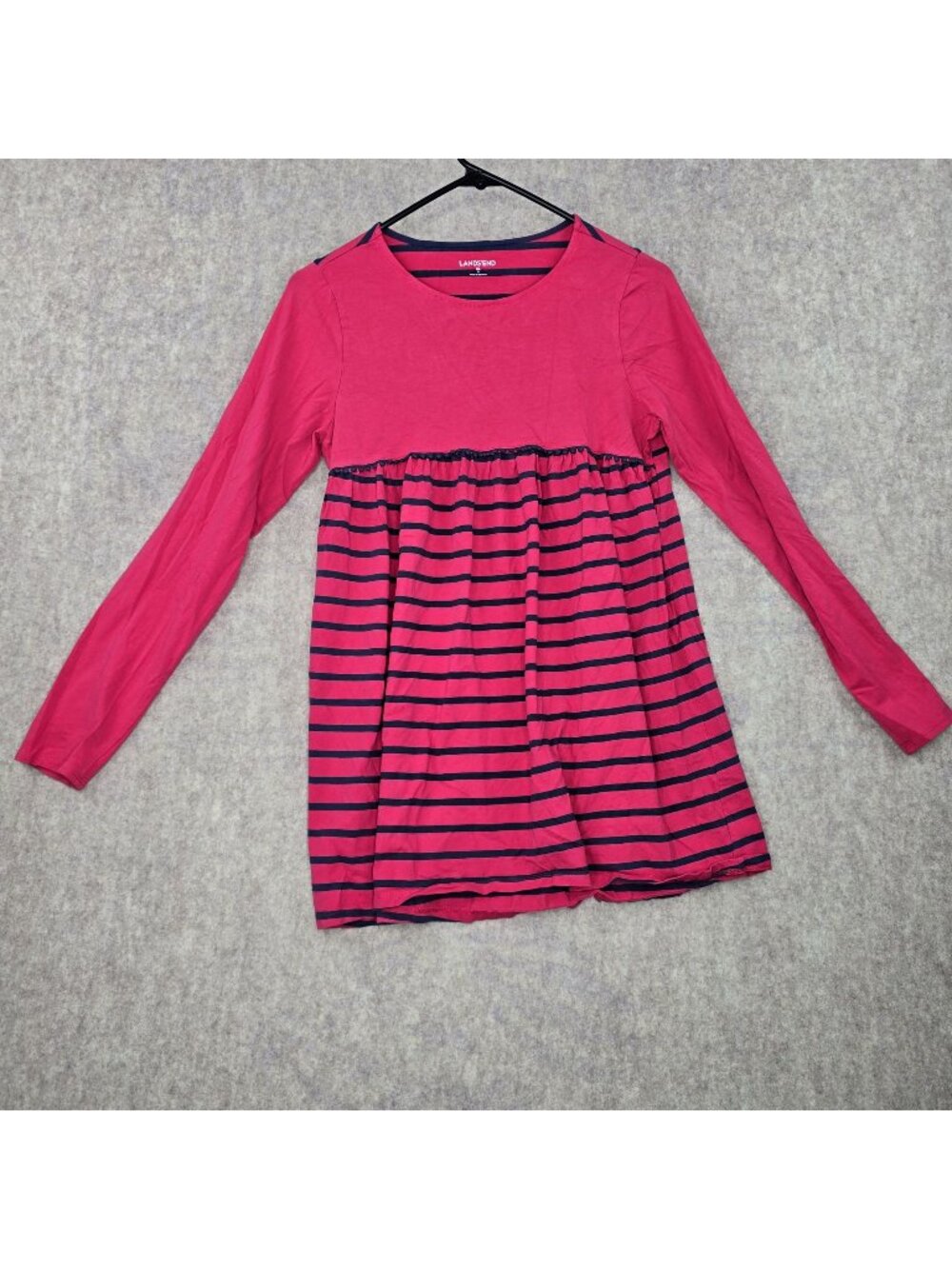 Lands End Women's Long-Sleeve Striped Tunic Pink & Navy Cotton Blend Relaxed XL